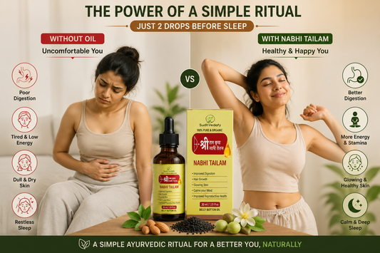Ayurvedic belly button oil daily wellness routine comparison infographic
