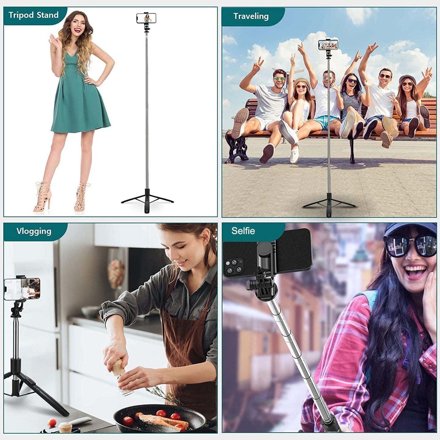 Portable foldable selfie stick tripod