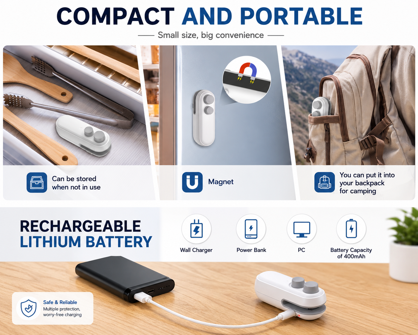 USB rechargeable mini bag sealer