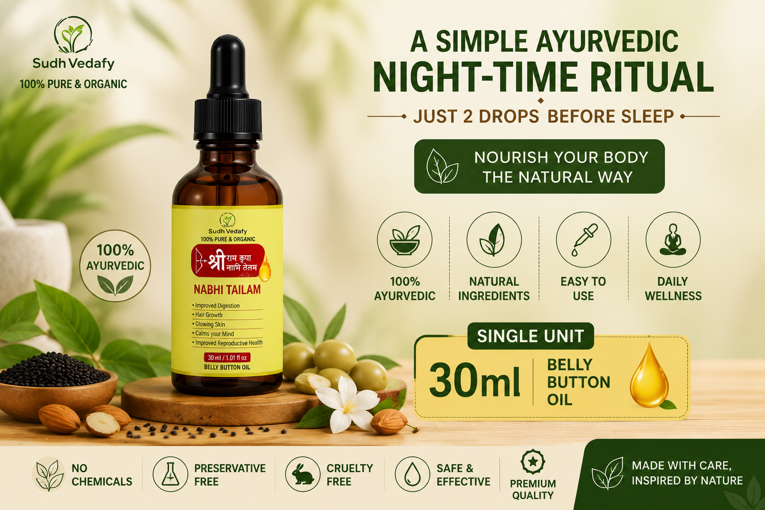 Sri Ram Kirpa Nabhi Tailam Ayurvedic Belly Button Oil 30ml Bottle for Daily Wellness Routine