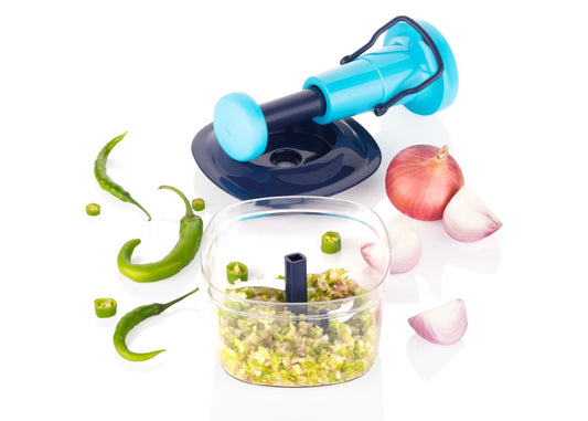 Manual push chopper for onions and vegetables