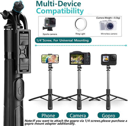 Portable foldable selfie stick tripod