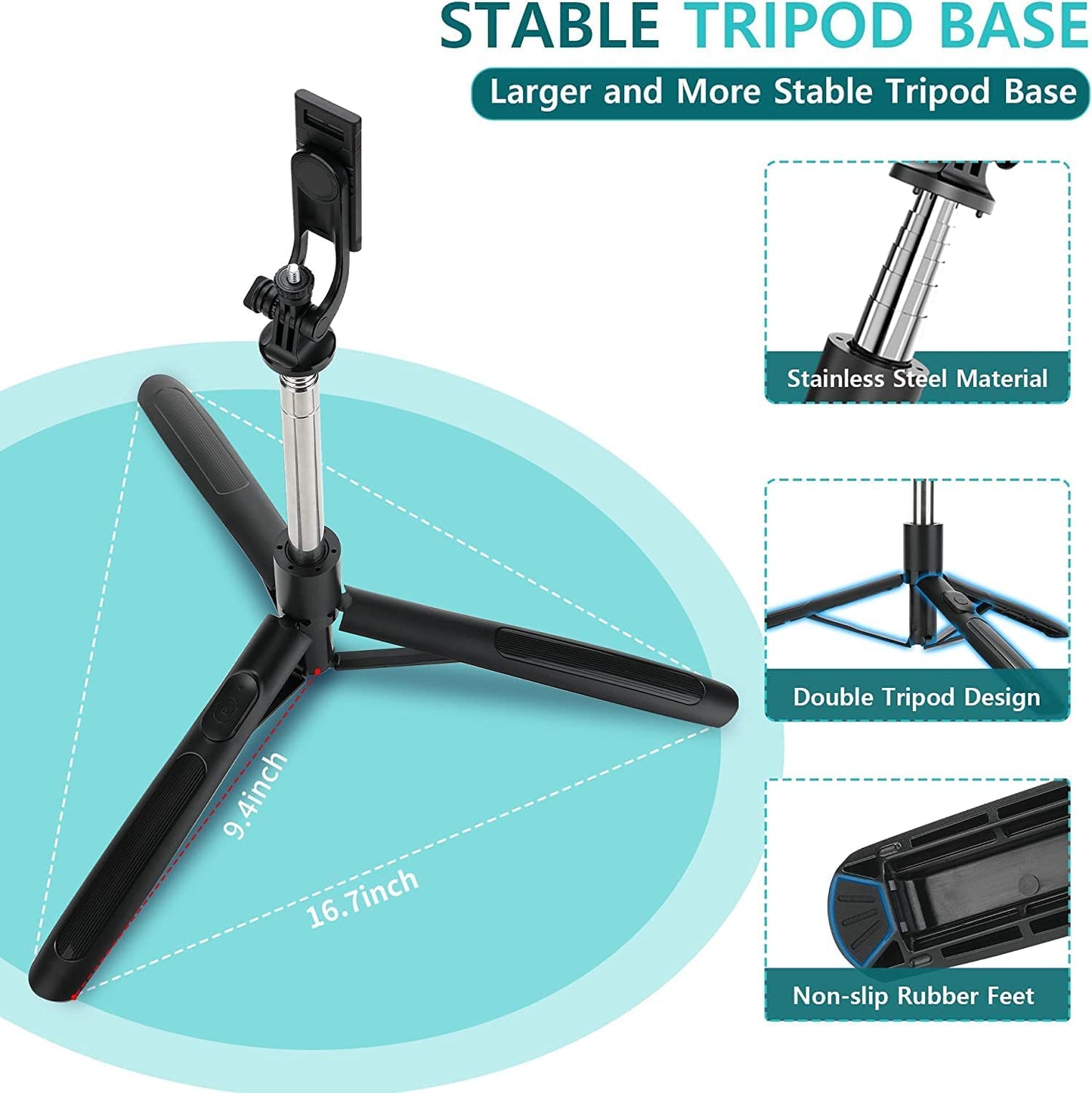 Foldable tripod selfie stick with bluetooth remote