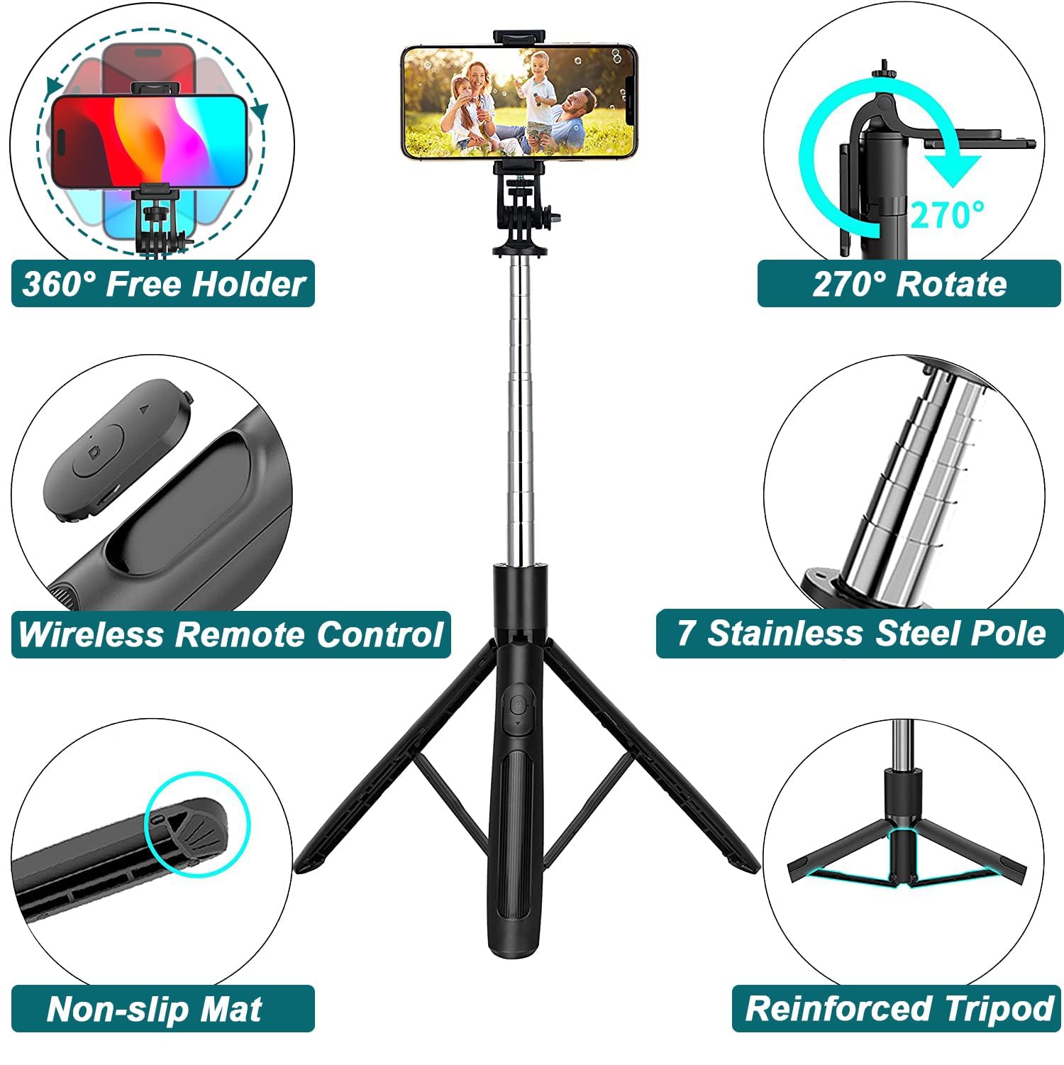 360 degree rotating selfie stick tripod